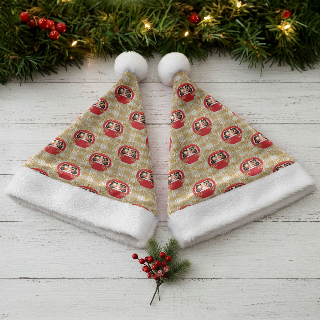 Japanese Daruma Doll Christmas Santa Hat Palaka With Seamless Bamboo Pattern