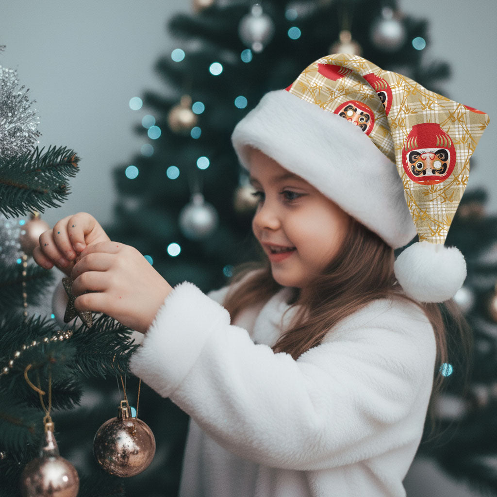 Japanese Daruma Doll Christmas Santa Hat Palaka With Seamless Bamboo Pattern