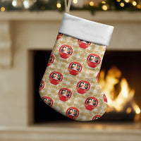 Japanese Daruma Doll Christmas Stocking Palaka With Seamless Bamboo Pattern