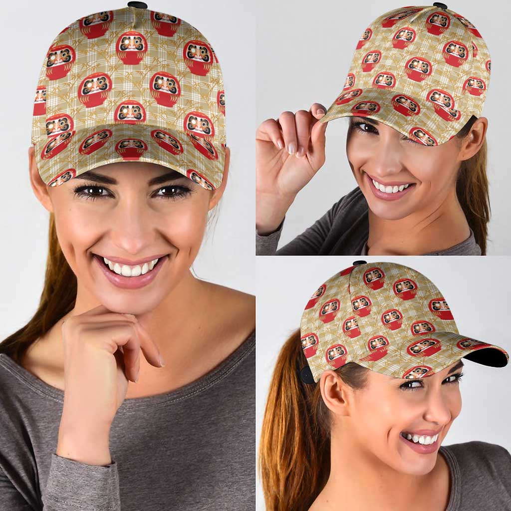 Japanese Daruma Doll Classic Cap Palaka With Seamless Bamboo Pattern