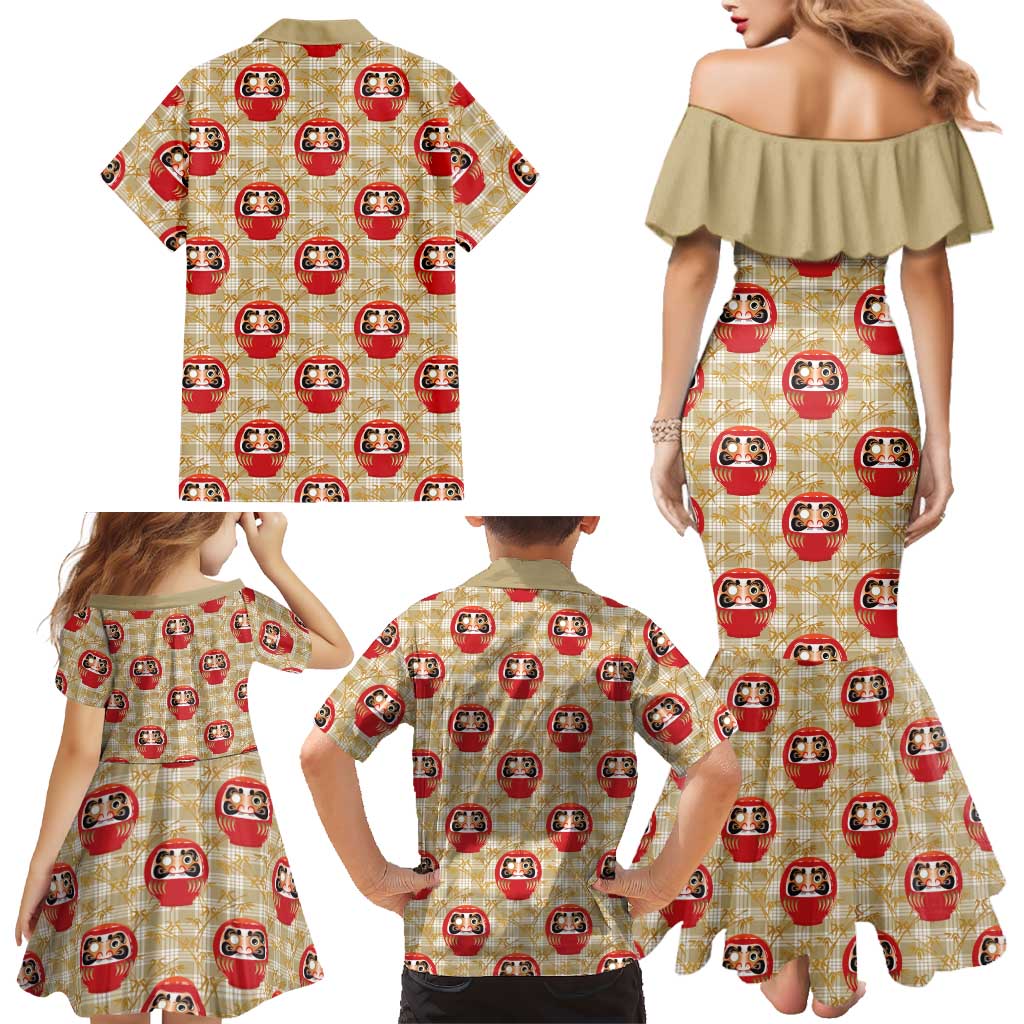 Japanese Daruma Doll Family Matching Mermaid Dress and Hawaiian Shirt Palaka With Seamless Bamboo Pattern - Polynesian Pride