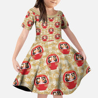 Japanese Daruma Doll Family Matching Off Shoulder Maxi Dress and Hawaiian Shirt Palaka With Seamless Bamboo Pattern - Polynesian Pride