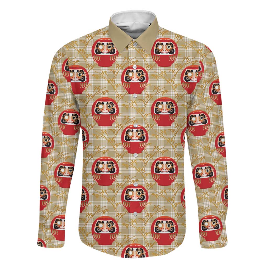 Japanese Daruma Doll Family Matching Off Shoulder Short Dress and Hawaiian Shirt Palaka With Seamless Bamboo Pattern - Polynesian Pride