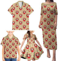Japanese Daruma Doll Family Matching Puletasi and Hawaiian Shirt Palaka With Seamless Bamboo Pattern - Polynesian Pride