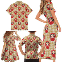 Japanese Daruma Doll Family Matching Short Sleeve Bodycon Dress and Hawaiian Shirt Palaka With Seamless Bamboo Pattern - Polynesian Pride