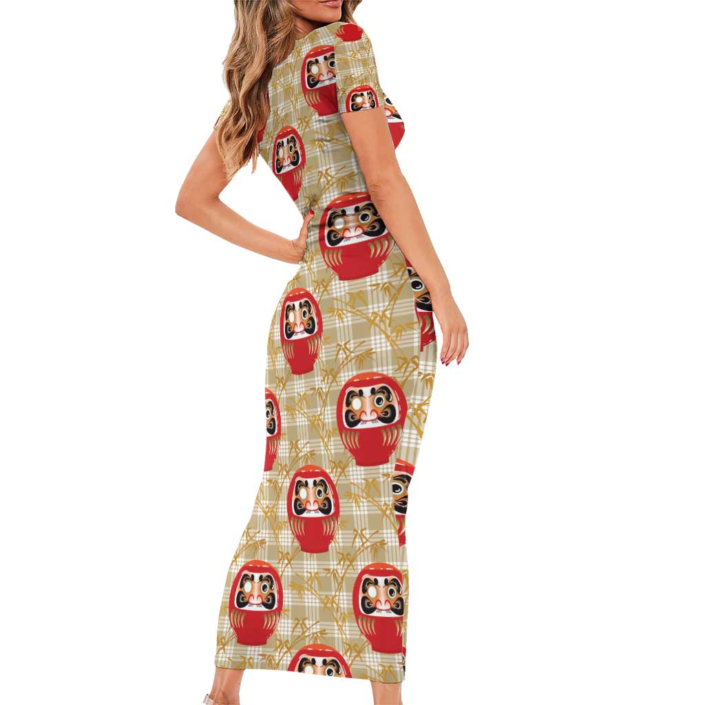 Japanese Daruma Doll Family Matching Short Sleeve Bodycon Dress and Hawaiian Shirt Palaka With Seamless Bamboo Pattern - Polynesian Pride
