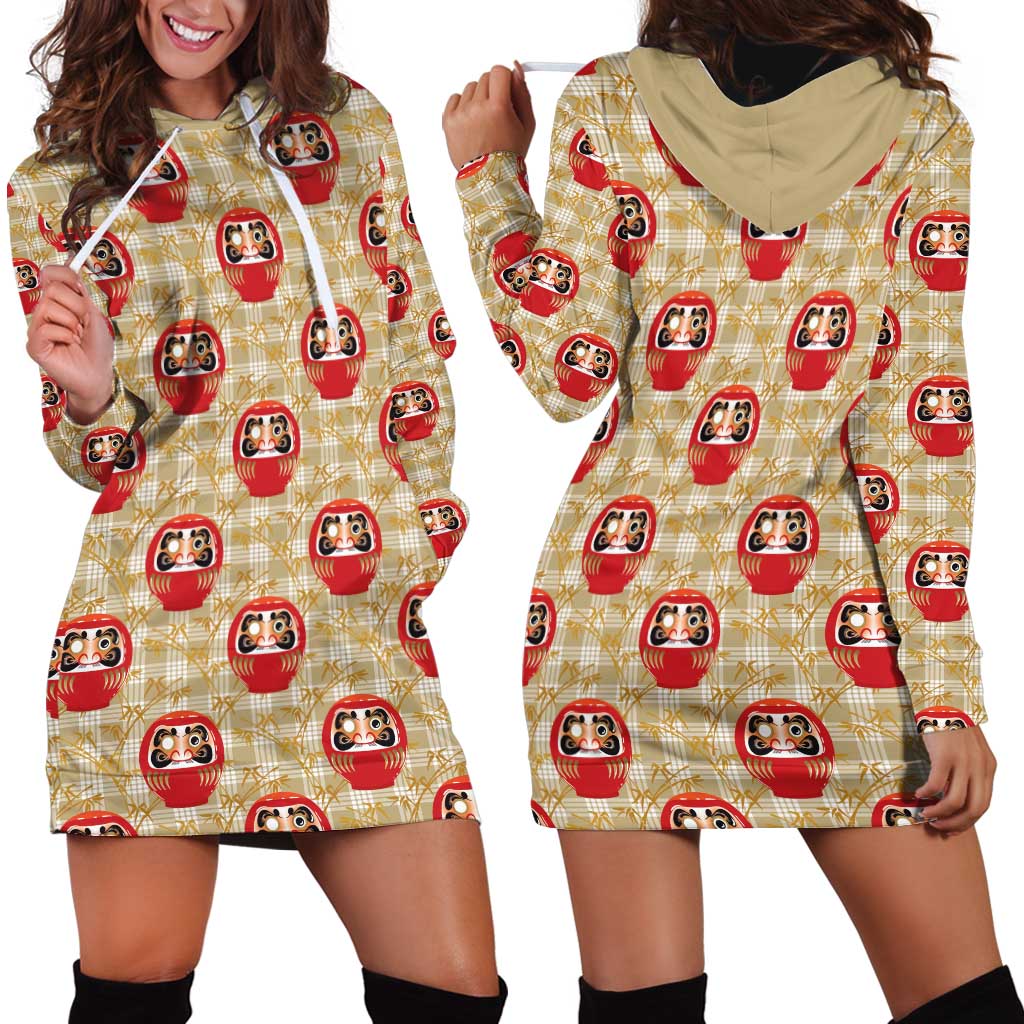 Japanese Daruma Doll Hoodie Dress Palaka With Seamless Bamboo Pattern - Polynesian Pride