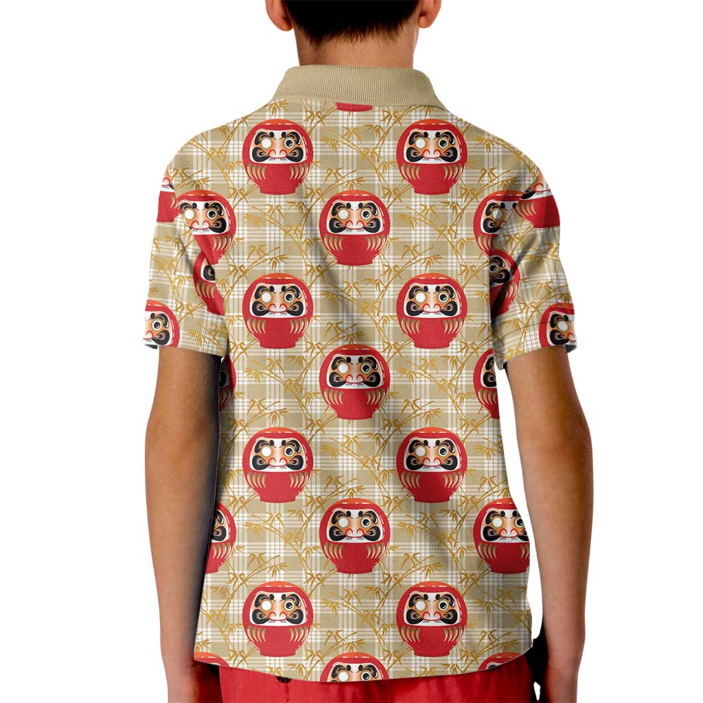 Japanese Daruma Doll Kid Polo Shirt Palaka With Seamless Bamboo Pattern - Polynesian Pride
