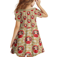 Japanese Daruma Doll Kid Short Sleeve Dress Palaka With Seamless Bamboo Pattern - Polynesian Pride