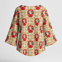 Japanese Daruma Doll Kimono Sleeve Blouse Palaka With Seamless Bamboo Pattern - Polynesian Pride