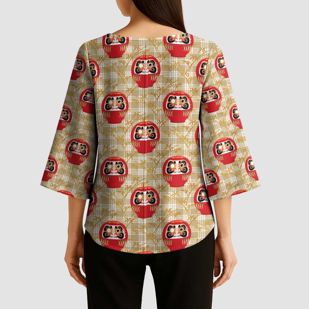 Japanese Daruma Doll Kimono Sleeve Blouse Palaka With Seamless Bamboo Pattern - Polynesian Pride