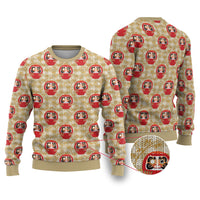 Japanese Daruma Doll Ugly Christmas Sweater Palaka With Seamless Bamboo Pattern
