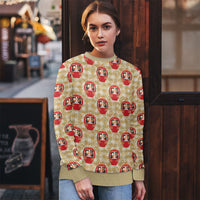Japanese Daruma Doll Ugly Christmas Sweater Palaka With Seamless Bamboo Pattern