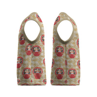 Japanese Daruma Doll Christmas Knitted V-Neck Vest Palaka With Seamless Bamboo Pattern