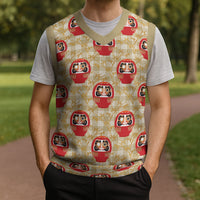 Japanese Daruma Doll Christmas Knitted V-Neck Vest Palaka With Seamless Bamboo Pattern
