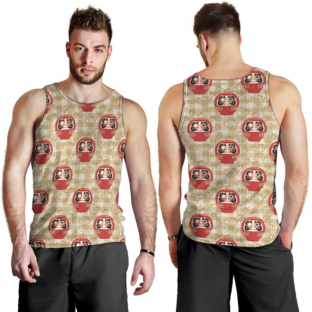 Japanese Daruma Doll Men Tank Top Palaka With Seamless Bamboo Pattern - Polynesian Pride