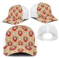 Japanese Daruma Doll Mesh Trucker Cap Palaka With Seamless Bamboo Pattern