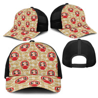 Japanese Daruma Doll Mesh Trucker Cap Palaka With Seamless Bamboo Pattern