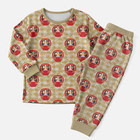 Japanese Daruma Doll Christmas Pajama Set Palaka With Seamless Bamboo Pattern
