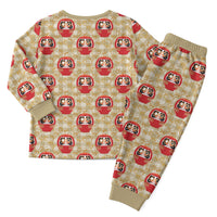 Japanese Daruma Doll Christmas Pajama Set Palaka With Seamless Bamboo Pattern