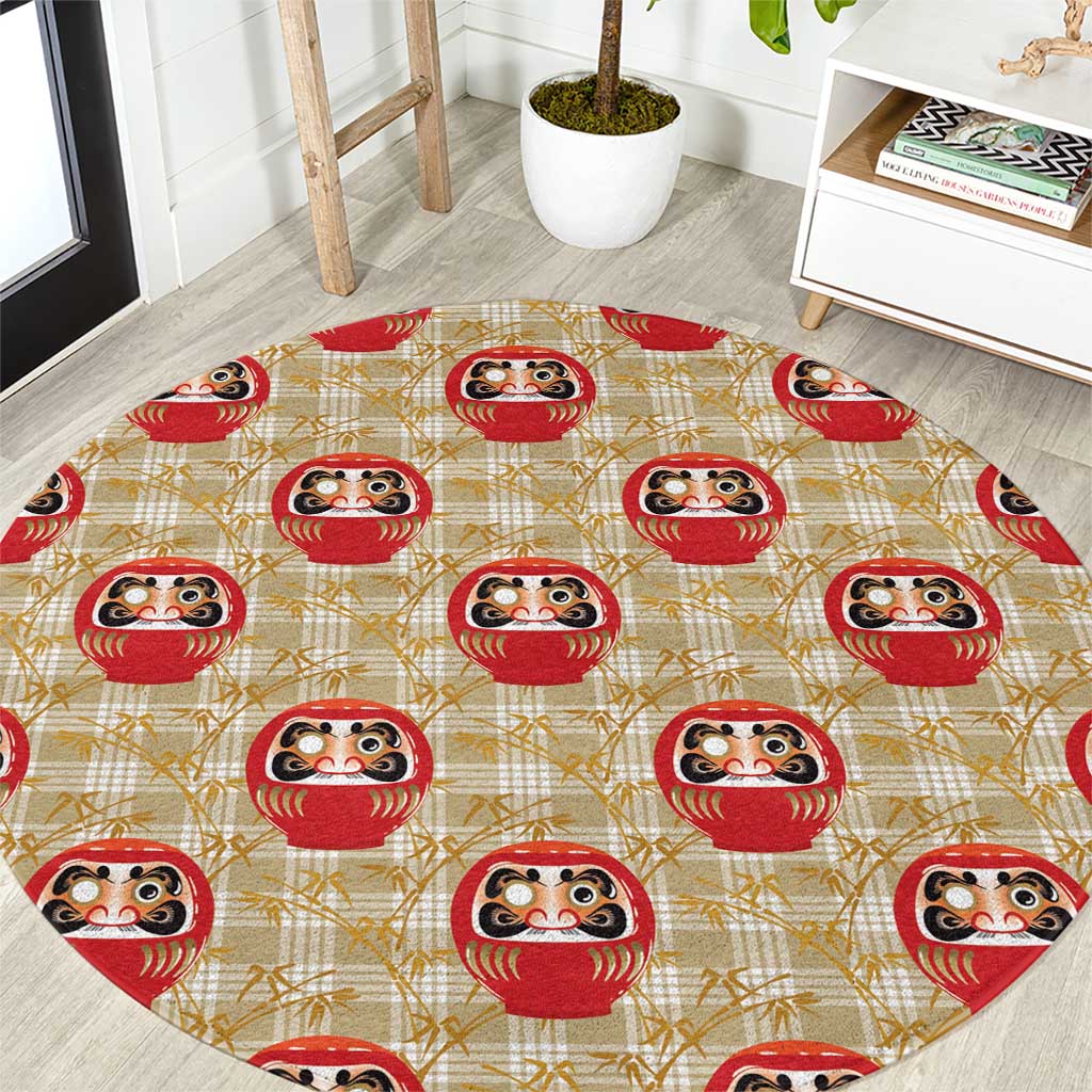 Japanese Daruma Doll Round Carpet Palaka With Seamless Bamboo Pattern - Polynesian Pride