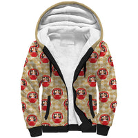 Japanese Daruma Doll Sherpa Hoodie Palaka With Seamless Bamboo Pattern - Polynesian Pride