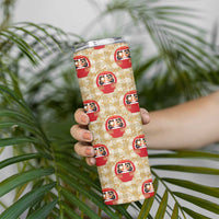 Japanese Daruma Doll Skinny Tumbler Palaka With Seamless Bamboo Pattern - Polynesian Pride