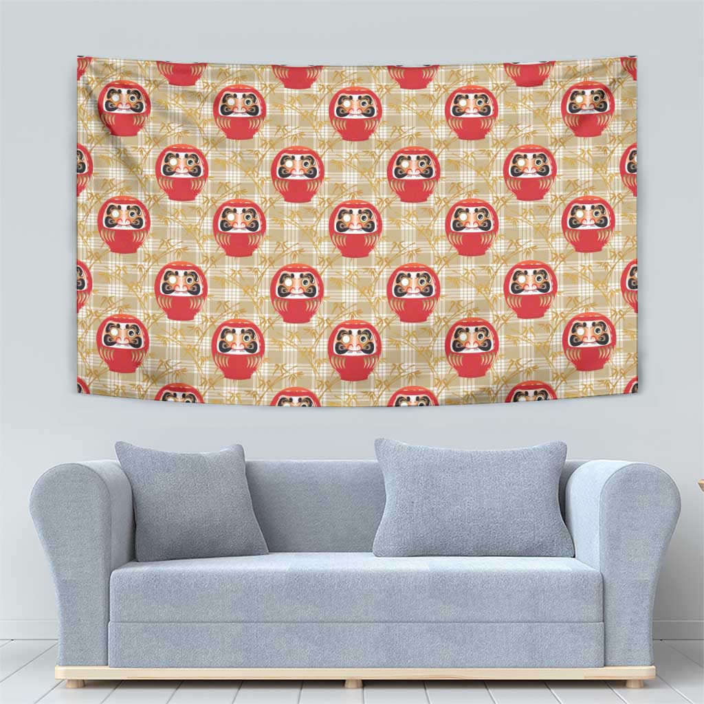 Japanese Daruma Doll Tapestry Palaka With Seamless Bamboo Pattern - Polynesian Pride