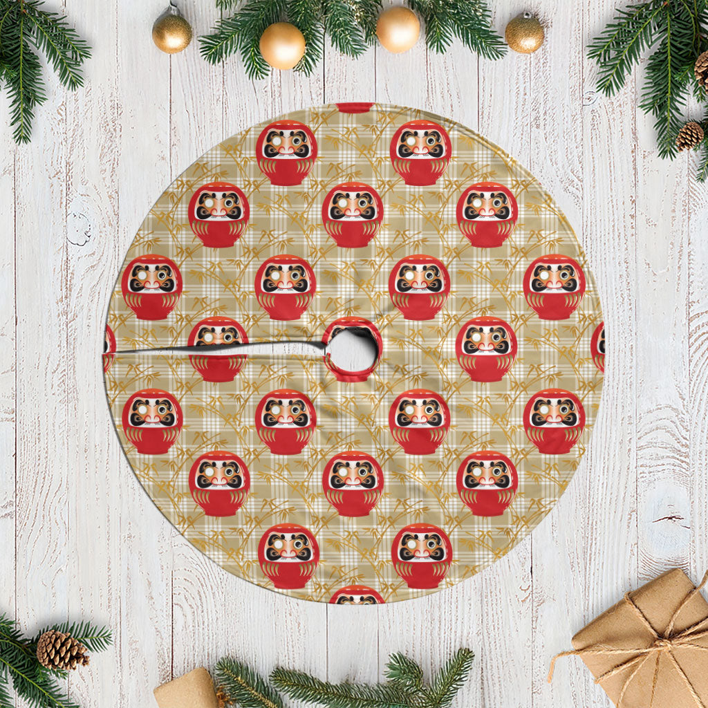 Japanese Daruma Doll Tree Skirt Palaka With Seamless Bamboo Pattern