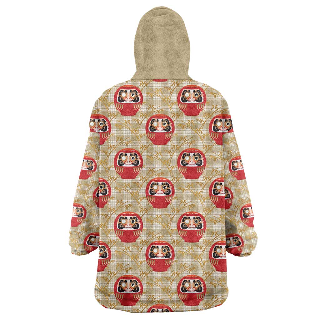 Japanese Daruma Doll Wearable Blanket Hoodie Palaka With Seamless Bamboo Pattern - Polynesian Pride