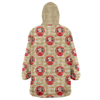 Japanese Daruma Doll Wearable Blanket Hoodie Palaka With Seamless Bamboo Pattern - Polynesian Pride