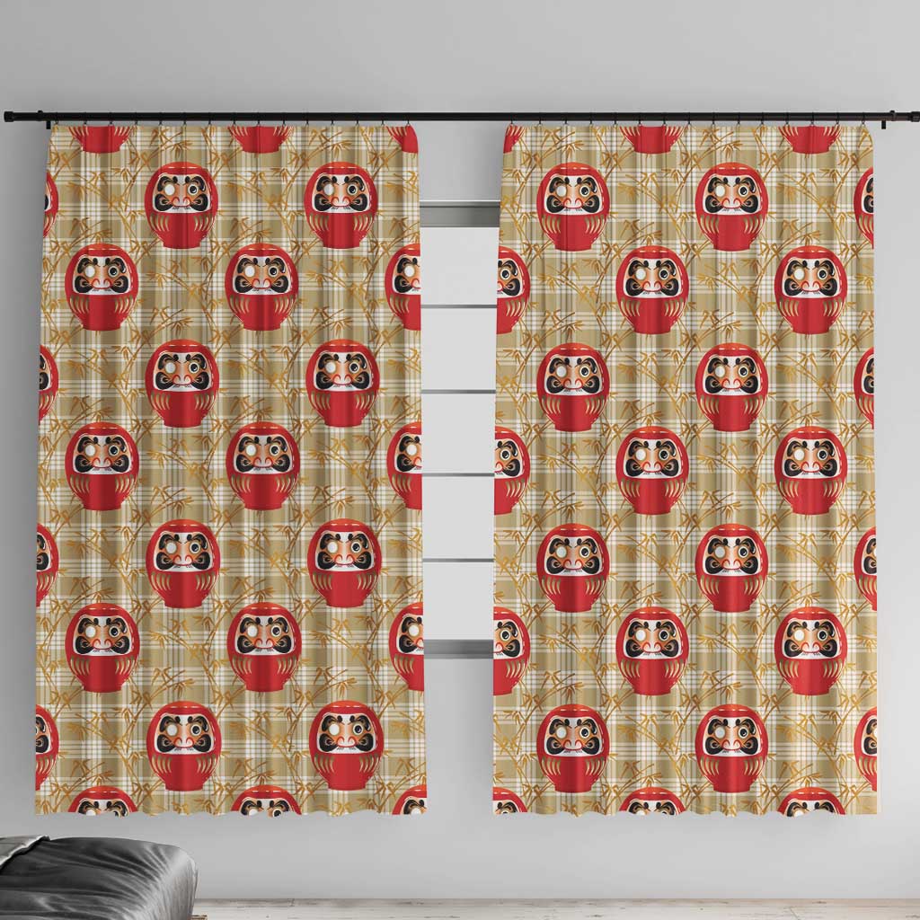 Japanese Daruma Doll Window Curtain Palaka With Seamless Bamboo Pattern - Polynesian Pride