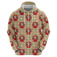 Japanese Daruma Doll Zip Hoodie Palaka With Seamless Bamboo Pattern - Polynesian Pride