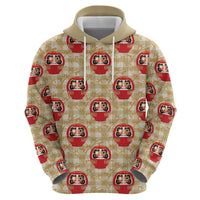 Japanese Daruma Doll Zip Hoodie Palaka With Seamless Bamboo Pattern - Polynesian Pride