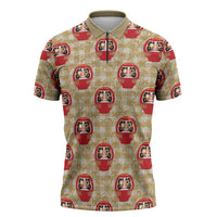 Japanese Daruma Doll Zipper Polo Shirt Palaka With Seamless Bamboo Pattern - Polynesian Pride