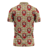 Japanese Daruma Doll Zipper Polo Shirt Palaka With Seamless Bamboo Pattern - Polynesian Pride