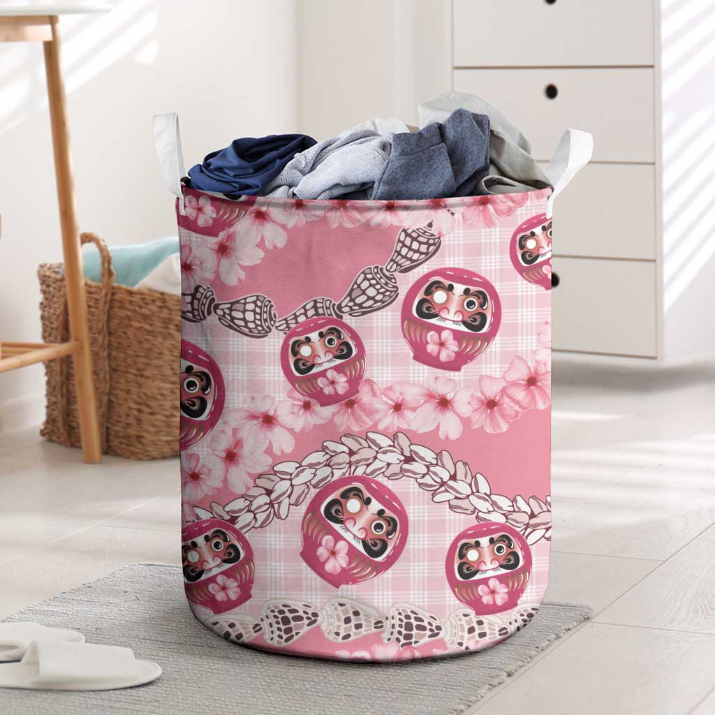 Japanese Daruma Doll Palaka Laundry Basket Cherry Blossoms With Shell Lei - Polynesian Pride