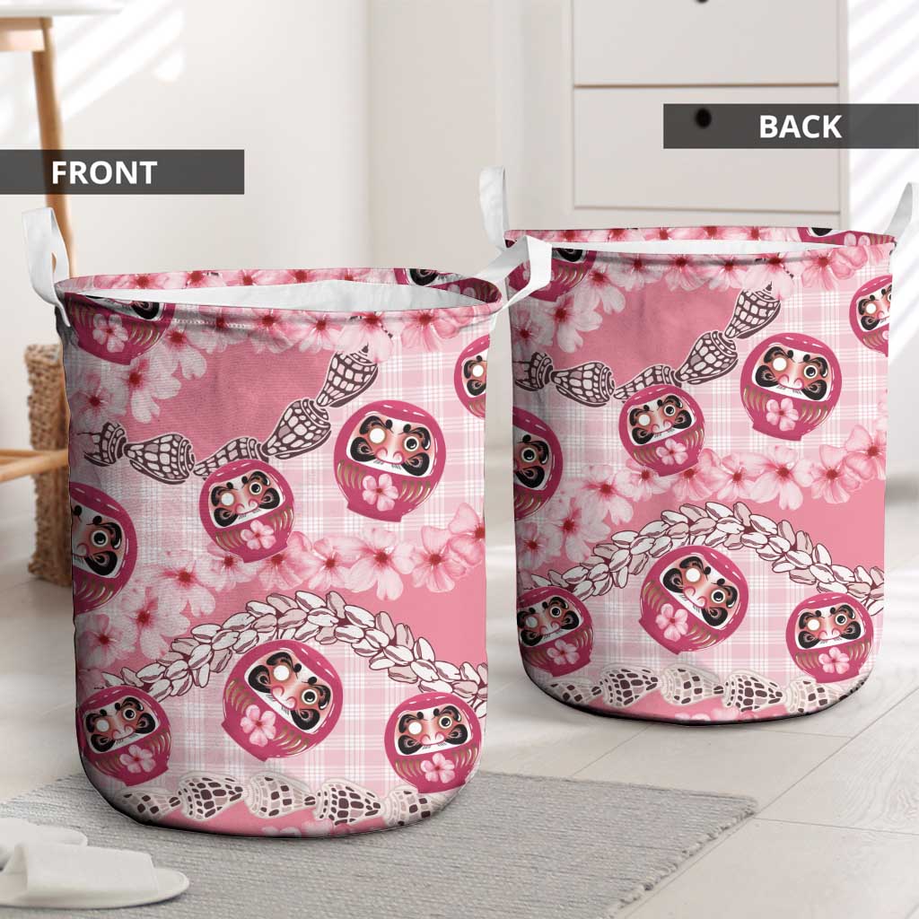 Japanese Daruma Doll Palaka Laundry Basket Cherry Blossoms With Shell Lei - Polynesian Pride