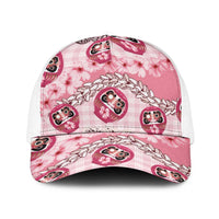 Japanese Daruma Doll Palaka Baseball Net Cap Cherry Blossoms With Shell Lei