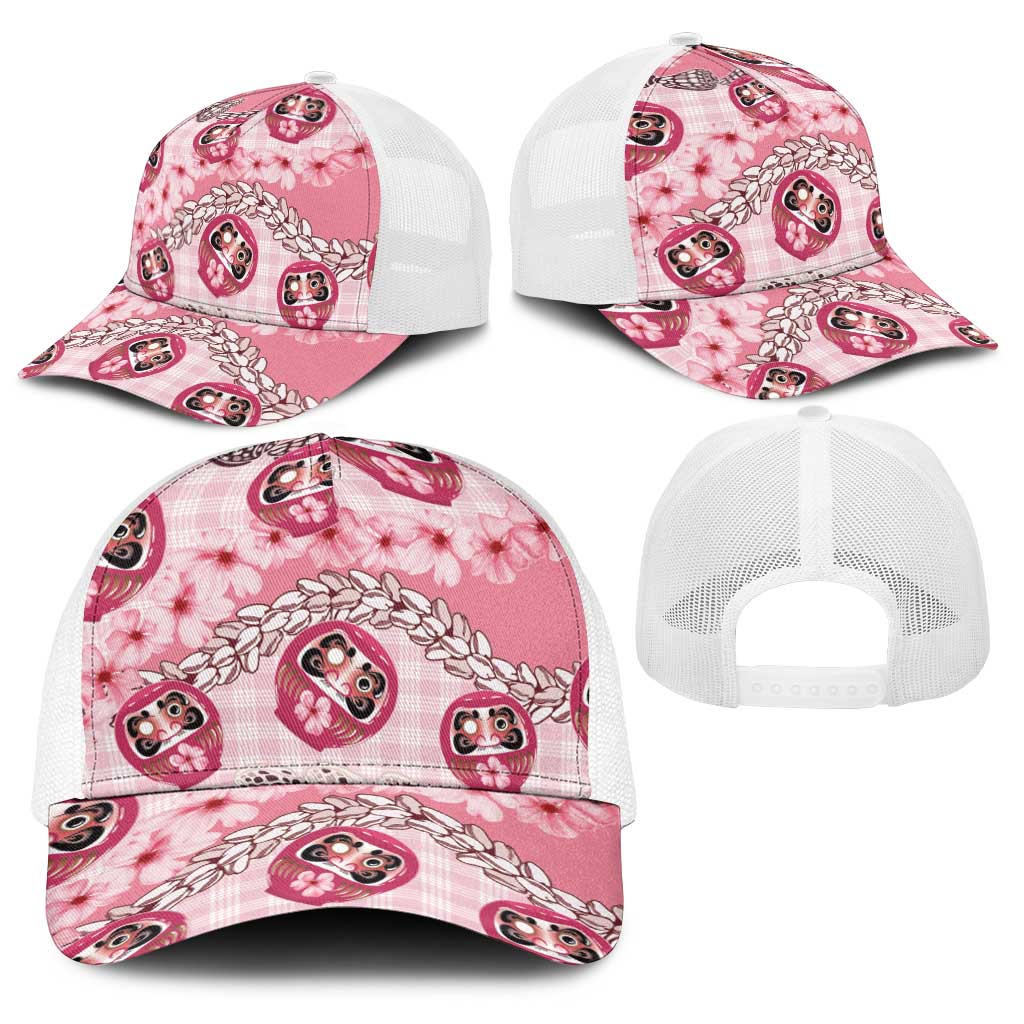 Japanese Daruma Doll Palaka Baseball Net Cap Cherry Blossoms With Shell Lei