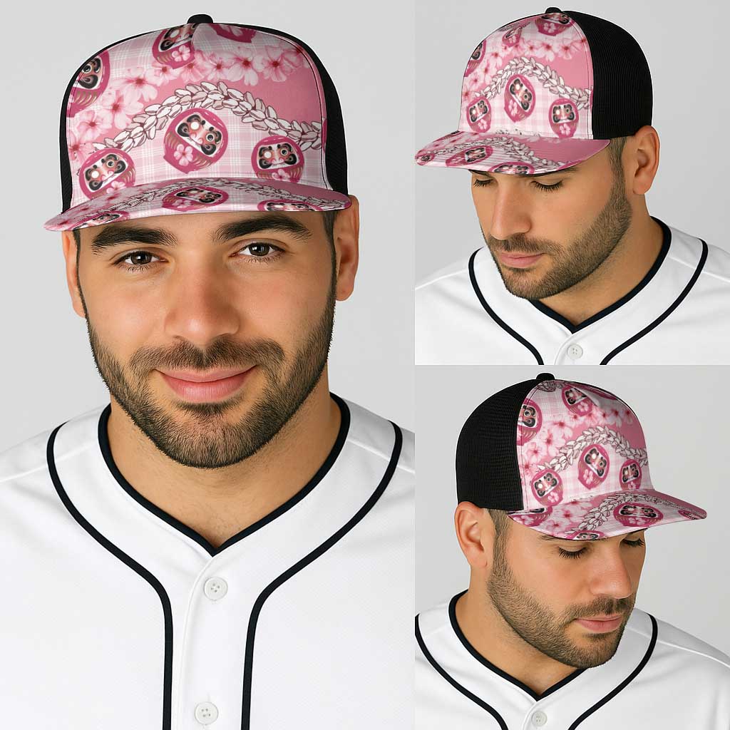 Japanese Daruma Doll Palaka Baseball Net Cap Cherry Blossoms With Shell Lei