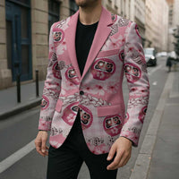 Japanese Daruma Doll Palaka Blazer Cherry Blossoms With Shell Lei - Polynesian Pride