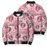 Japanese Daruma Doll Palaka Bomber Puffer Jacket Cherry Blossoms With Shell Lei - Polynesian Pride