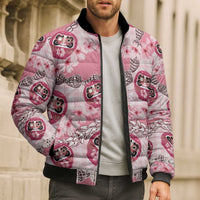 Japanese Daruma Doll Palaka Bomber Puffer Jacket Cherry Blossoms With Shell Lei - Polynesian Pride