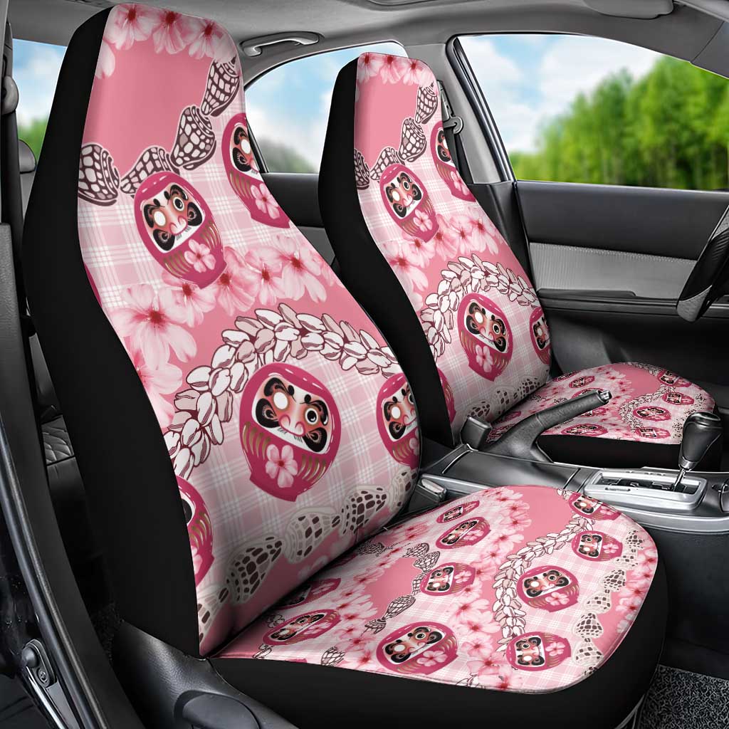 Japanese Daruma Doll Palaka Car Seat Cover Cherry Blossoms With Shell Lei - Polynesian Pride