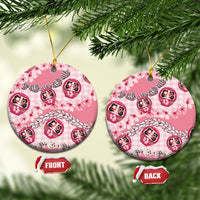 Japanese Daruma Doll Palaka Ceramic Ornament Cherry Blossoms With Shell Lei