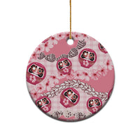 Japanese Daruma Doll Palaka Ceramic Ornament Cherry Blossoms With Shell Lei