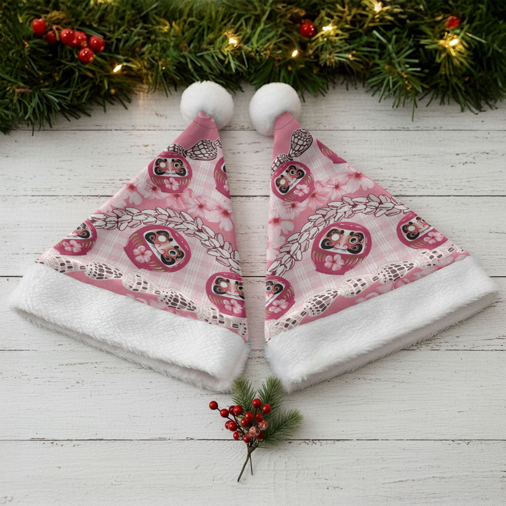 Japanese Daruma Doll Palaka Christmas Santa Hat Cherry Blossoms With Shell Lei