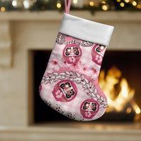 Japanese Daruma Doll Palaka Christmas Stocking Cherry Blossoms With Shell Lei
