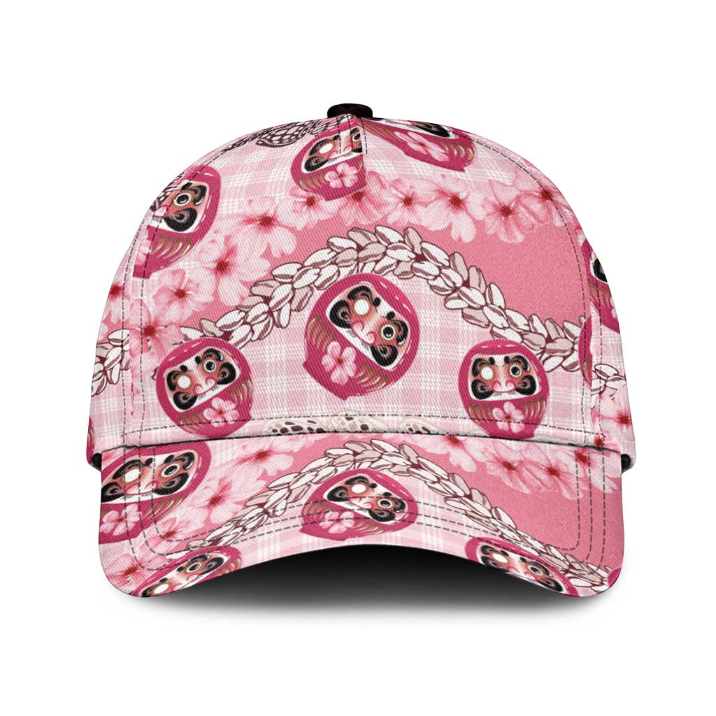 Japanese Daruma Doll Palaka Classic Cap Cherry Blossoms With Shell Lei